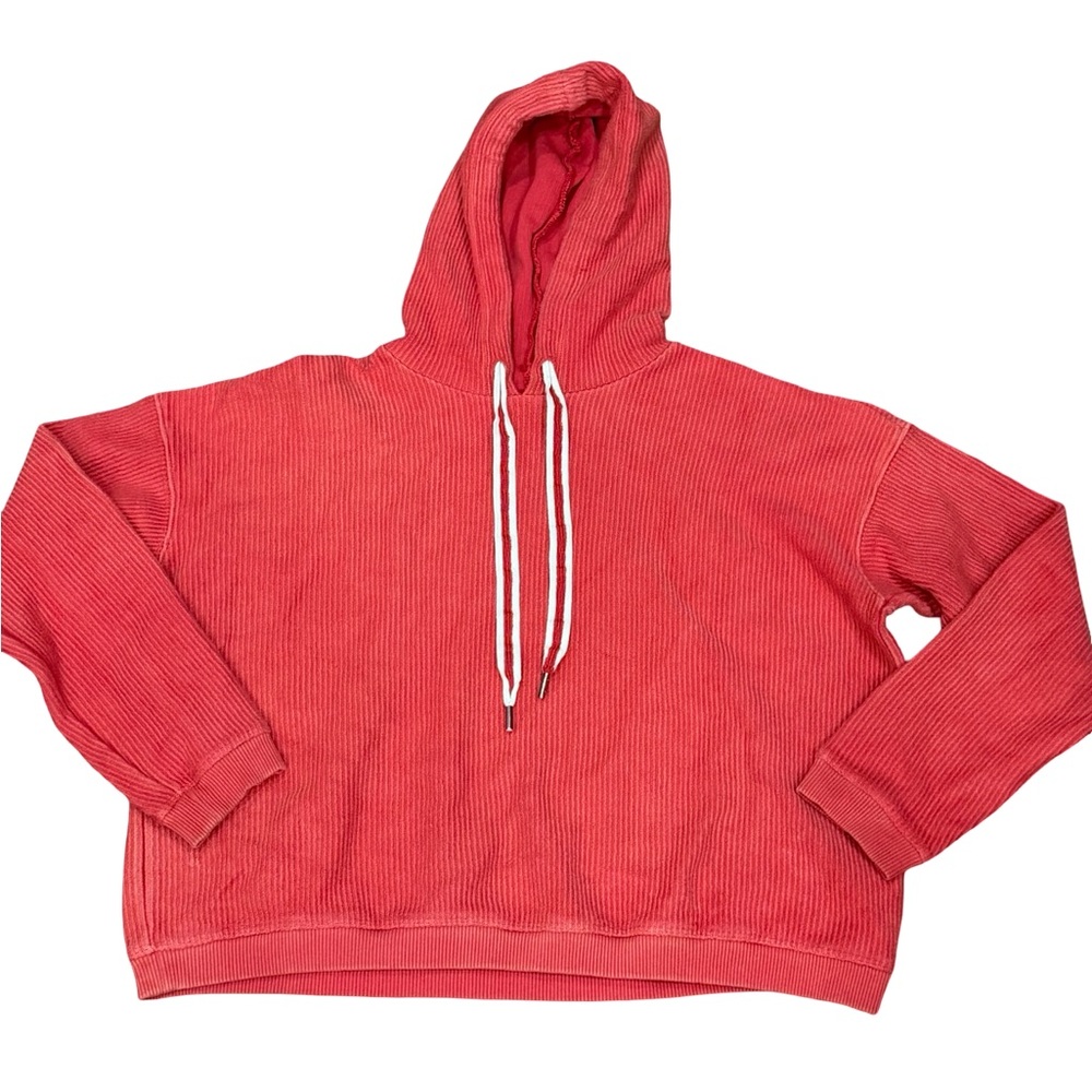 🌟‎ Aerie Red Cropped Hoodie Textured Corduroy Style Sweatshirt Size Small